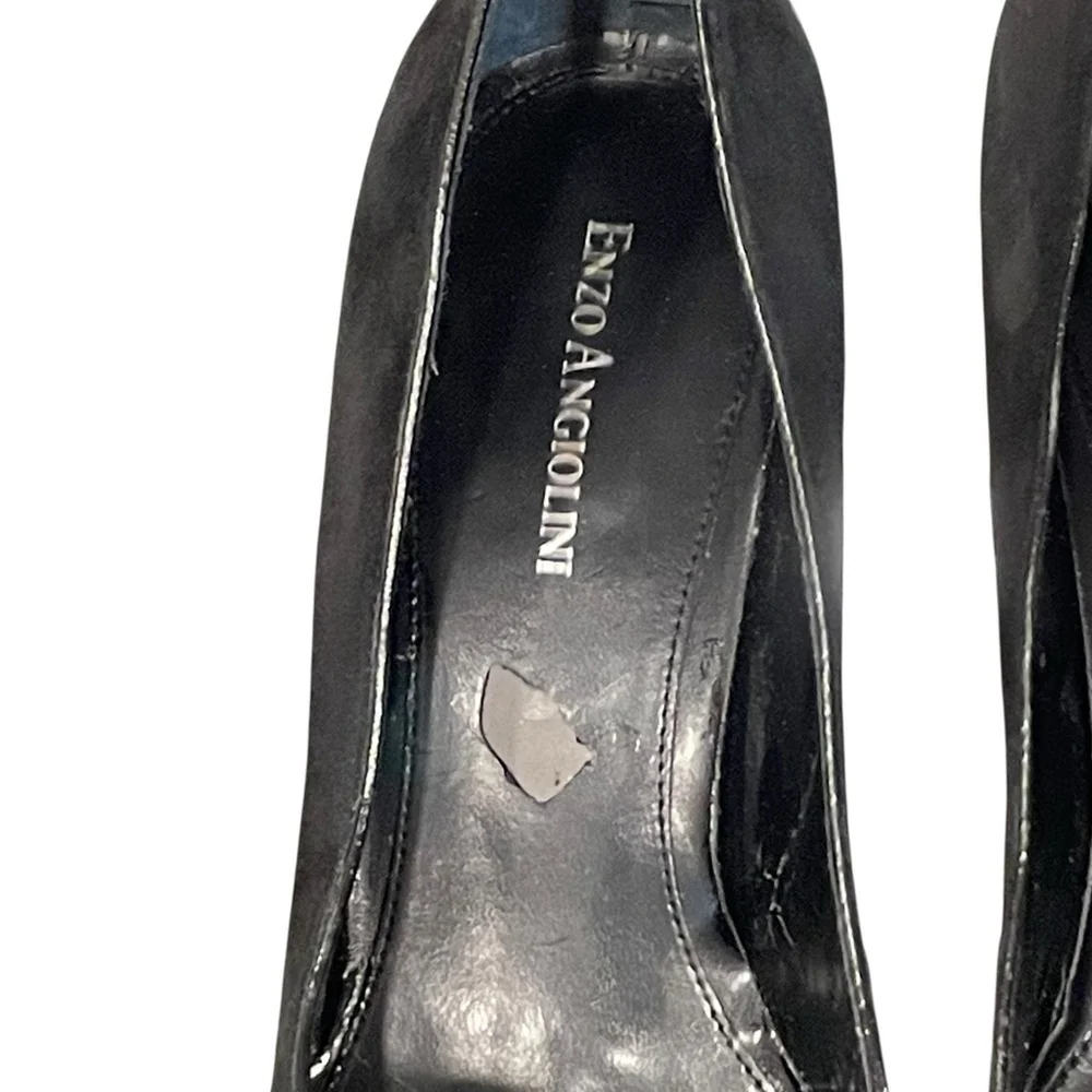 Enzo Angiolini Womens 9.5M Eatotiana Pumps Block Heel Suede Patent Accent Black